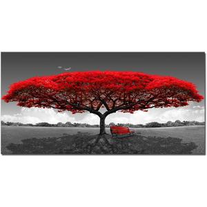 Red Tree Wall Art Black Grey Artwork for Living Room Office Bedroom Home Modern Landscape Forest Picture Large Sitting Room Decor Framed 20x40inch