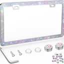 SHARE&CARE Bling License Plate Frame, Crystal License Plate Cover, Car License Plate Holder with Rhinestone Crystal Diamond Screw Set - 1 Pack (AB Color 1)
