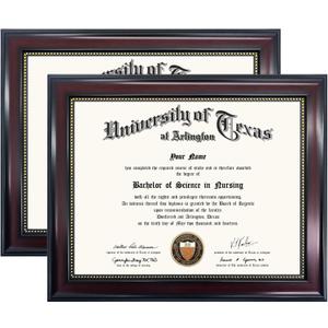 GraduationMall 8.5x11 Certificate Diploma Frame, UV Protection Acrylic, Mahogany with Gold Beads, Set of 2