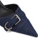 Women's Kitten Heel Pointed Closed Toe Slingback Pumps Comfort Low Heel Slip On Metal Buckle Pumps Fashion Wedding Prom Dressy Sandal Pumps for Women Dark Blue Denim Size 9