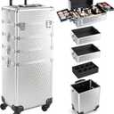 Rolling Makeup Case with Lid Portable Cosmetology Case on Wheels
4 in 1 Large Cosmetic Trolley Organizer Travel for Hairstylist Artist Nail Beauty Salon Barber Cart Trunk, Load