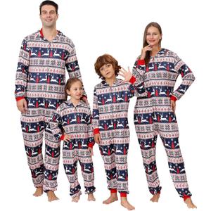 Christmas Onesie Pajamas Family Vacation Novelty One-piece Hooded Matching PJs Allover Pattern Sleepwear Nightwear (XX-Large, Snowflake Deer)