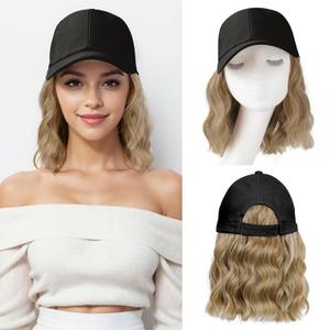 FORCUTEU Hat Wigs for Women Baseball Cap with Hair Extensions Short Wave Synthetic baseball Cap Wig for Women Adjustable Hat with Hair Attached for Daily Use(14inch) 