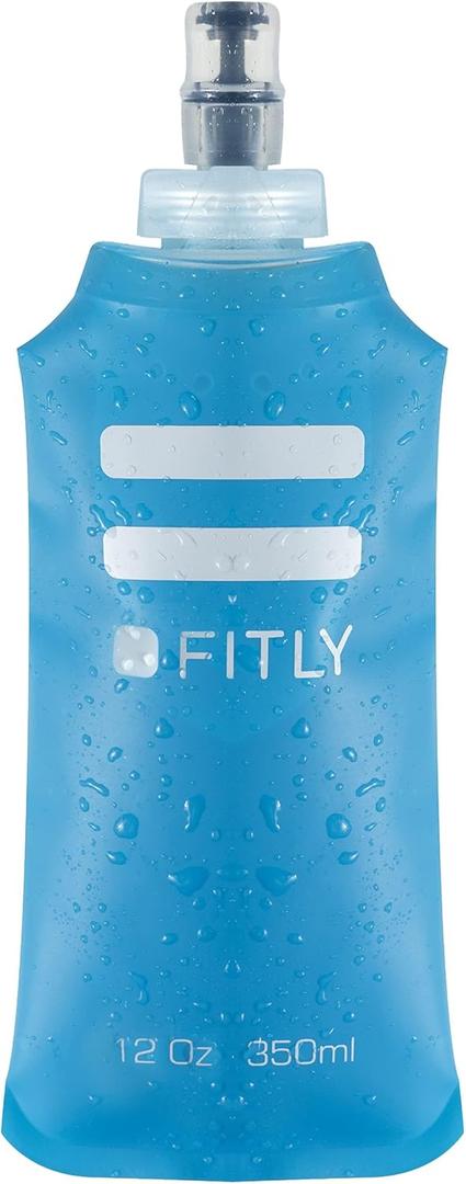 FITLY Soft Flask - Shrink As You Drink Soft Water Bottle for Hydration Pack - Folding Water Bottle Ideal for Running, Hiking, Cycling, Climbing & Rigorous Activity (12 Ounces, Blue)