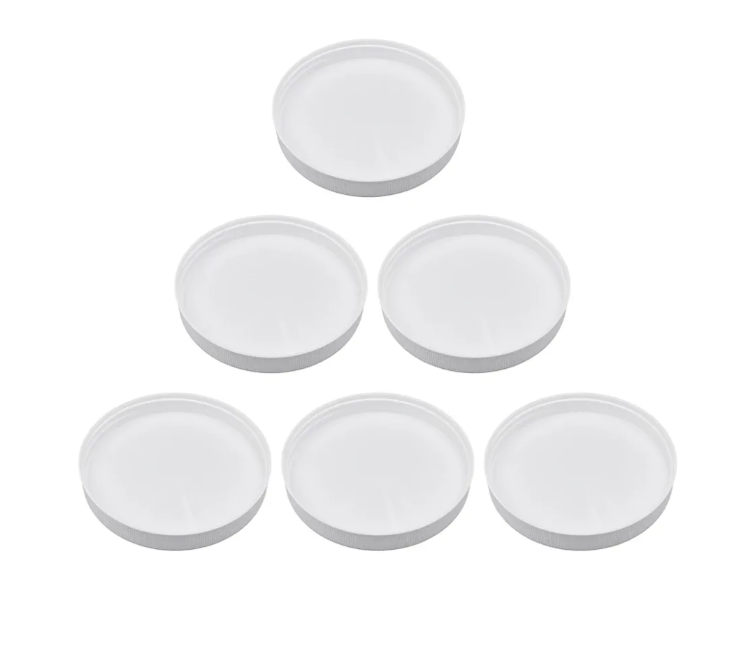 6 Pcs | 110/400 Plastic Replacement Lids | 4.33 inch Caps w/Leak Proof Liner | For Large Glass or Plastic Wide Mouth Jar， Food-Grade Storage Caps for Canning Jars