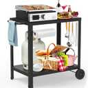 32x20IN Double-Shelves Grill Table, Outdoor Grill Cart for Blackstone Griddle, Movable Pizza Oven Table Cart for Outside Patio, Kitchen Cooking Food Prep Table for Party (Metal)