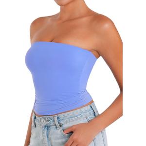 Sunzel Womens Strapless Sexy Tube Top Double Lined Sleeveless Crop Top Summer Basic Bandeau Tops for Layering or Going Out (Small, Periwinkle)