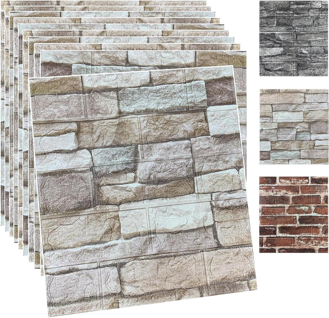 20PCS 3D Wall Panels Peel and Stick Foam 3D Brick Wallpaper Peel and Stick Faux Stone Wall Panel Self-Adhesive Wallpaper (20PCS, Rock Color)