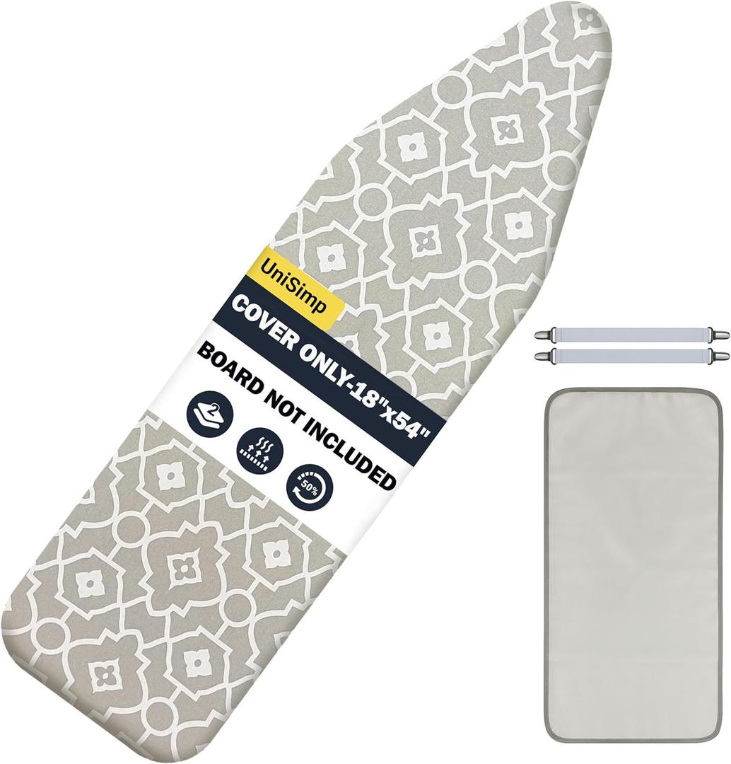 Ironing Board Cover and Pad 18"x54" Extra Thick Natural Cotton Scorch & Stain Resistant Iron Board Cover Extra large Iron Board Cover with Fasteners Heavy Duty Heatproof Elastic Edge Geometric