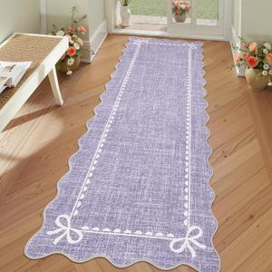 GarveeHome Scalloped Bow Rug for Living Room, Solid Purple Rug for Dorm, Washable Runner Rug 2.5x10 Soft Low Pile Non Slip Scalloped Rugs for Nursery Bedroom Decor Hallway Entryway Playroom
