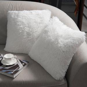 NordECO HOME Luxury Soft Faux Fur Fleece Cushion Cover Pillowcase Decorative Throw Pillows Covers, No Pillow Insert, 24" x 24" Inch, White, 2 Pack