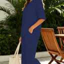 Lounge Sets for Women 2026 Summer Casual 3/4 Sleeve Tops and Pants Soft Loungewear Travel Outfits with Pockets (Blue, S)