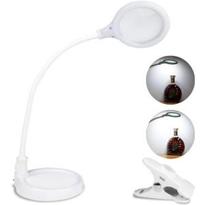 5X LED Magnifier Work Lamp - Hands Free Lighted Magnifying Glass for Reading, Crafts, Sewing, Hobbies (White)