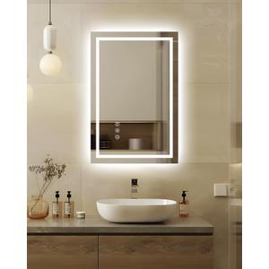 oneup 16x24''Small Bathroom Mirror with Lights,Front Lighted Bathroom Mirror for Wall,Stepless Dimmable,Anti-Fog,Modern LED Vanity Mirror,Memory,Touch Botton