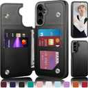 DJDUCK Designed for Samsung Galaxy S24 FE Case Wallet with Card Holder, [Magnetic Clasp Cover] [RFID Blocking Leather Protection] Shockproof Women Men Cases for Samsung S24 FE Black