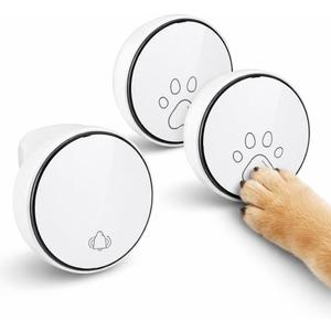 Comsmart Smart Wireless Dog Door Bell, Doggie Doorbell for Pet Potty Training Communication Go Outside Press Button with 38 Melodies 4 Volume Levels LED Flash (1 Receiver & 2 Transmitter), White