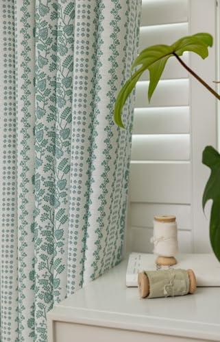 DrapePalette - Linen Blend Pinch Pleated Curtains 96 Inches Long for Living Room, Bedroom, Dining Room, Light Filtering Curtains 2 Panels Set, Modern Floral Printed Design, Summer Green, 30" W x 96" L
