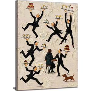 Fun Kitchen People Canvas Wall Art Retro Bar Cart Cafe Decor Pictures Surreal Restaurant Food Drink Poster Print for Bathroom Living Room Corridor Bedroom Decoration
