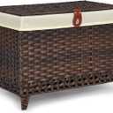Honjourai Wicker Storage Basket with Lid,Rattan Shelf Basket with Removable Liner Bag,105L Storage Bin,Storage Trunk with Heightened Feet,Storage Container for Wardrobe,Home Organizer