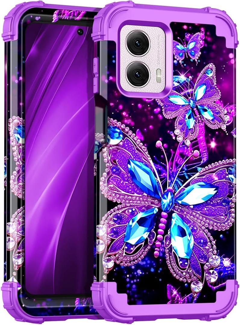 Hekodonk for Moto G Power 2024 Case,Glow in The Dark Three Layer Heavy Duty Shockproof Protection Hard Plastic+Soft Silicone Full Body Drop Protective Case for Moto G Power 2024,Amaranth Purple