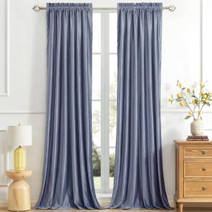 PRIMROSE Velvet Blackout Curtains Stone Blue Color for Thermal Living Room 72 inch Length Decorative Window Drapes for Bedroom Darkening Set of 2 Panels