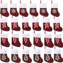 TWSANTAMAS 24 Pack Mini Christmas Stockings, 7 Inch Red Buffalo Plaid, Hanging Decorations for Fireplace Mantel, Home Holiday Decor