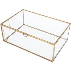 HighFree Vintage Glass Box with Lid - Clear Jewelry Glass Display Box Keepsake Box - Home Decor Decorative Box for Trinket Rings Bracelet (Gold, Large)