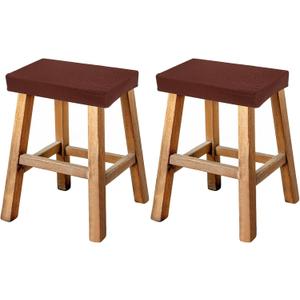 uxcell Bar Stool Cover Rectangle, Stretch Washable Saddle Counter Vanity Barstool Slipcover Seat Cushion Protector with Elastic Band for Wooden Metal Bench Chair(Light Brown, 2Pcs)