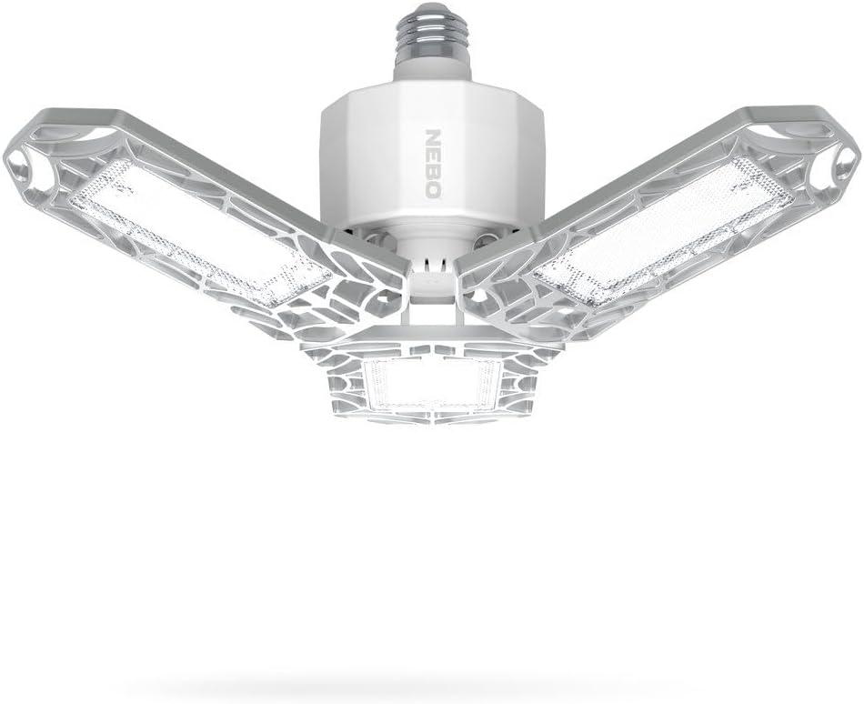 NEBO HIGH BRIGHT 6000 Garage Light | 6000 Lumens, Screws Into Standard Bulb Sockets, Adjustable Panels, Energy Efficient LED Shop Lights, No Rewiring Required, Great for Basements & Attics
