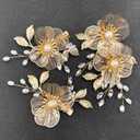 Bridal Gold Hair Clips Crystal Pearl Gold Metal Flower Leaf Hair Pieces Accessories for Wedding (Pack of 3)