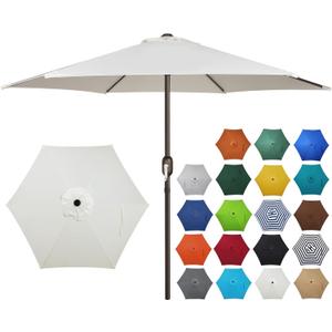Blissun 7.5 ft Patio Umbrella, Yard Umbrella, Outdoor Market Umbrella with Push Button Tilt Crank (Creamy White) (Light Beige)