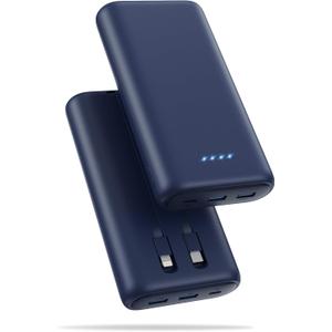 Upgraded Portable Charger 40800mAh Power Bank - Portable Battery with 2 Built in Cables,PD 25W USB C Fast Charging, 5 Outputs Battery Pack Compatible with iPhone 17 16 15 14 Android Phone etc-Navy Blue