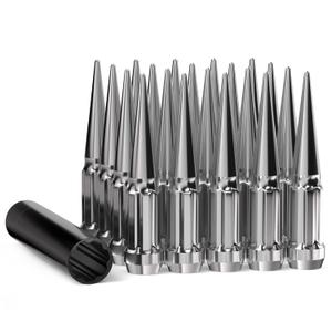GAsupply 20pcs 1/2-20 Spike Lug Nuts Chrome, 1/2 x 20 Locking Spiked Lug Nut Spline 4.4" 112mm Tall, Closed End Bulge Acorn 60 Degree Cone/Conical Seat (Silver)