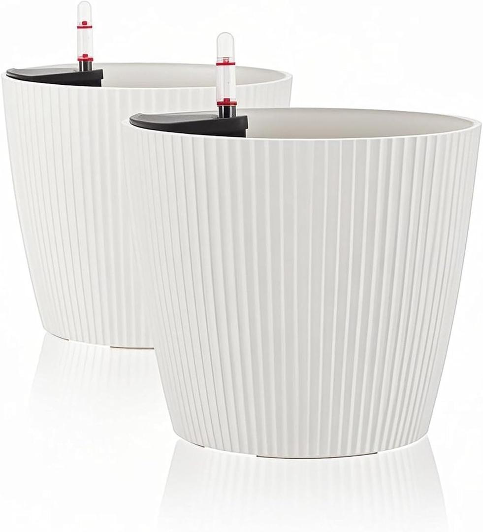 Dexceder 9x8 Self Watering Planters Indoor (2 Pack, White)