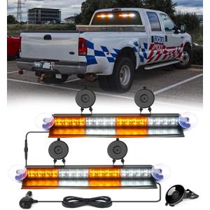 Xprite Windshield Dash Strobe Dual Light Bar Aluminum w/Suction Cups, White&Amber LED Deck Hazard Caution Flashing Traffic Advisor Lights Bar for Emergency Construction Plow EMS POV Vehicles Trucks