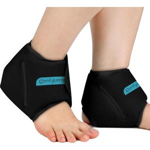 Comfytemp Ankle Ice Pack Wrap for Sprained Ankles, Plantar Fasciitis, Foot Pain Relief, Reusable Gel Hot Cold Compress Brace for Achilles Tendonitis, Injury, Swelling, 2 Packs, Black, Standard, 2 