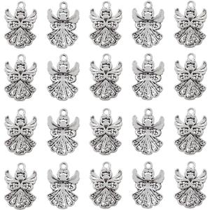 Honbay 60PCS Alloy Angel Charms Pendant Antique Silver Tone Tibetan Crafts Supplies for Necklace Bracelet Earrings Keychain Jewelry Making (20x14mm)