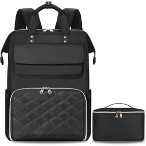 BERTASCHE Lunch Backpack for Women, 17.3 Inch Laptop Backpack with Insulated Cooler Lunch box, Nurse Backpack for Teacher Work Travel College Picnic, Black