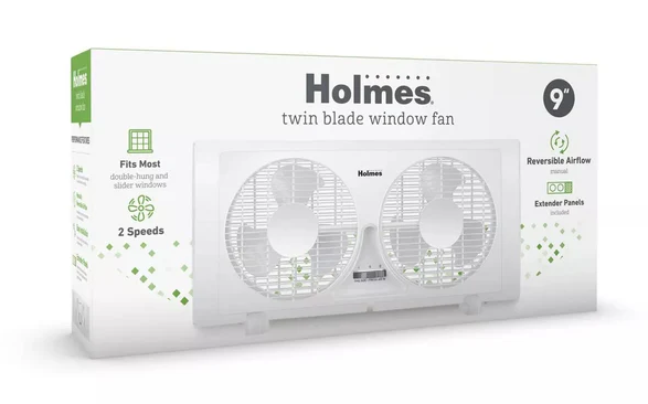 Holmes 9" 2 Speed Twin Blade Manual Window Fan with Reversible Airflow White