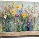 Vintage Glass Bottle Wildflower Canvas Wall Art Large Farmhouse Rustic Floral Decor Painting Picture Rural Green Plant Flower Poster Print for Living room Dining Entryway Bedroom Home Decoration, bouquet, Wrapped Canvas, 40"L x 20"W