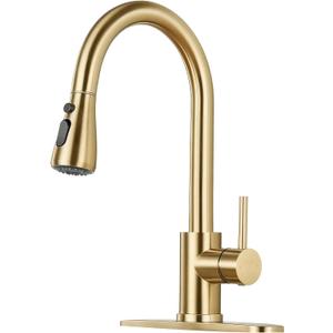 Kitchen Faucet with Pull Down Sprayer - Brushed Gold Single Handle Kitchen Faucets, High Arc Stainless Steel Pull Out Kitchen Sink Faucet with Deck for RV Laundry Farmhouse Bar