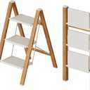 Mayi Plus 3 Step Lightweight Aluminum Folding Ladder, Portable Step Stool with Wide Anti-Slip Pedals, 330 lbs Capacity for Home,Cleaning TasksWhite&Woodgrain
