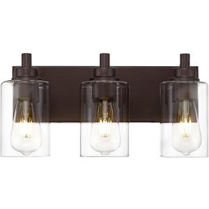 3-Light Bathroom Light Fixtures, Modern Vanity Light with Cylinder Clear Glass Shade, Vanity Lighting Fixtures Over Mirror, Oil Rubbed Bronze, VL143-ORB-3