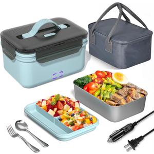 Monteka Electric Lunch Box Food Heater, New 100W High Power Portable Food Warmer, Heated Lunch Box for Adults Car/Home with 1.8L Removable Stainless Steel Container, 12V/24V/110V/220V