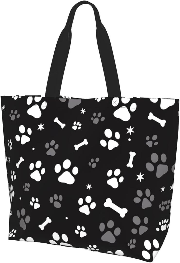 Women's Zipper Large Beach Tote, Cute Dog Design, Reusable for Travel, Work, Shopping