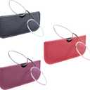 MMOWW 3 Pack Slim Armless Reading Glasses with Portable Cases for Women Men, Pocket Size Small Readers Comfortable Nose Pads (B2 - Blue/Red/Purple)