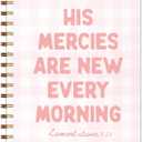 Pink Plaid Christian Spiral Notebook 5.5x8.3, His Mercies are New Every Morning Bible Journaling, Religious Prayer Journal for Woman, Church Notes Notebook, Scripture Journal