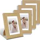 4x6 Picture Frame Set of 4, Made of Real Glass and Natural Oak Wooden Frame, 4 by 6 Photo for Wall or Tabletop - Display Picture 3.5x5 with Mat or 4x6 Without Mat