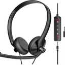 USB Headset with Microphone for PC Laptop - Wired Computer Headphones with Noise Cancelling Microphone for Home Office Online Class Skype Zoom Meetings,in Line Mute Controls (Black)