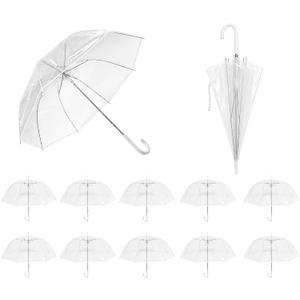 Wedding Clear Bubble Umbrellas 12 Pack, Transparent Dome Stick Umbrella | See Through White Umbrella Bulk Large Canopy with Auto Open J-Handle, Rain & Windproof, for Photo Golf Prom & Outdoor Events
